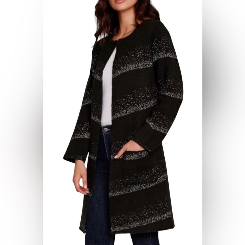 Dolce Cabo Black Lurex Silver Metallic Open Cardigan Size XS Oversized